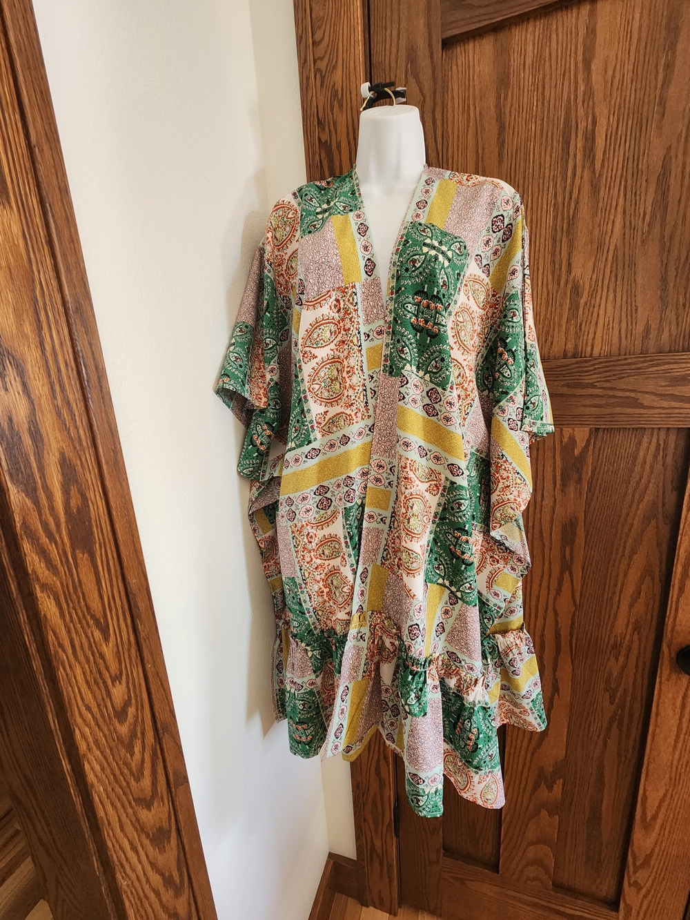 Boho Patchwork Paisley Kimono Jacket - Green & Yellow